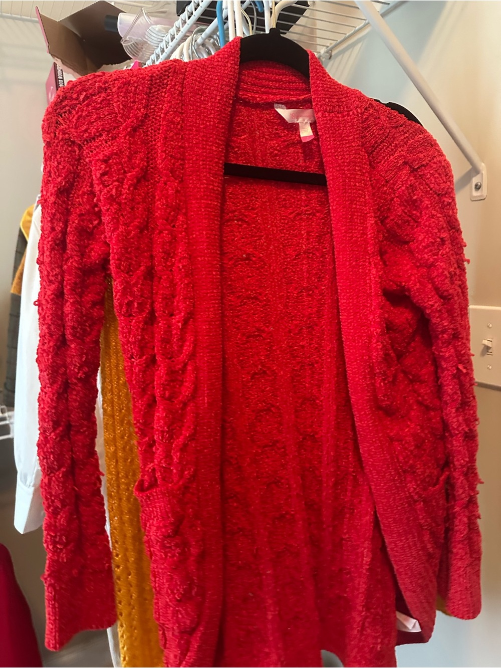 Unlisted Red Cable-Knit Open-Front Cardigan